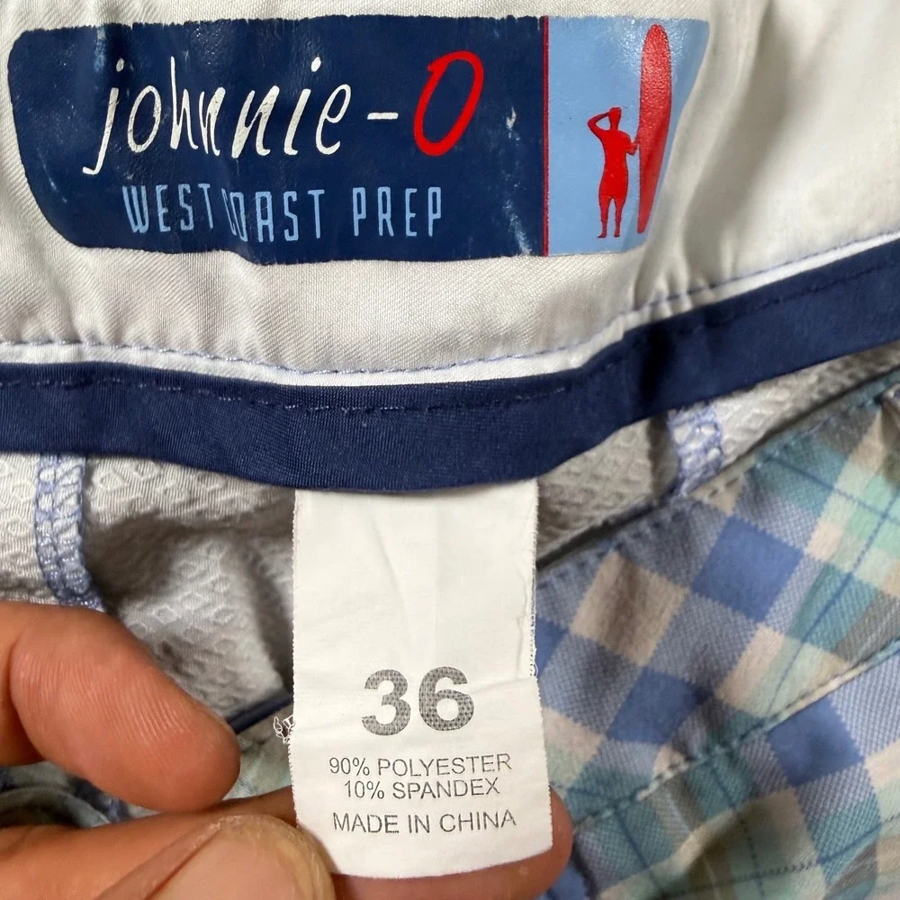 Johnnie-O Golf Shorts Mens 36 Blue Plaid Excellent Performance Stretch Prep